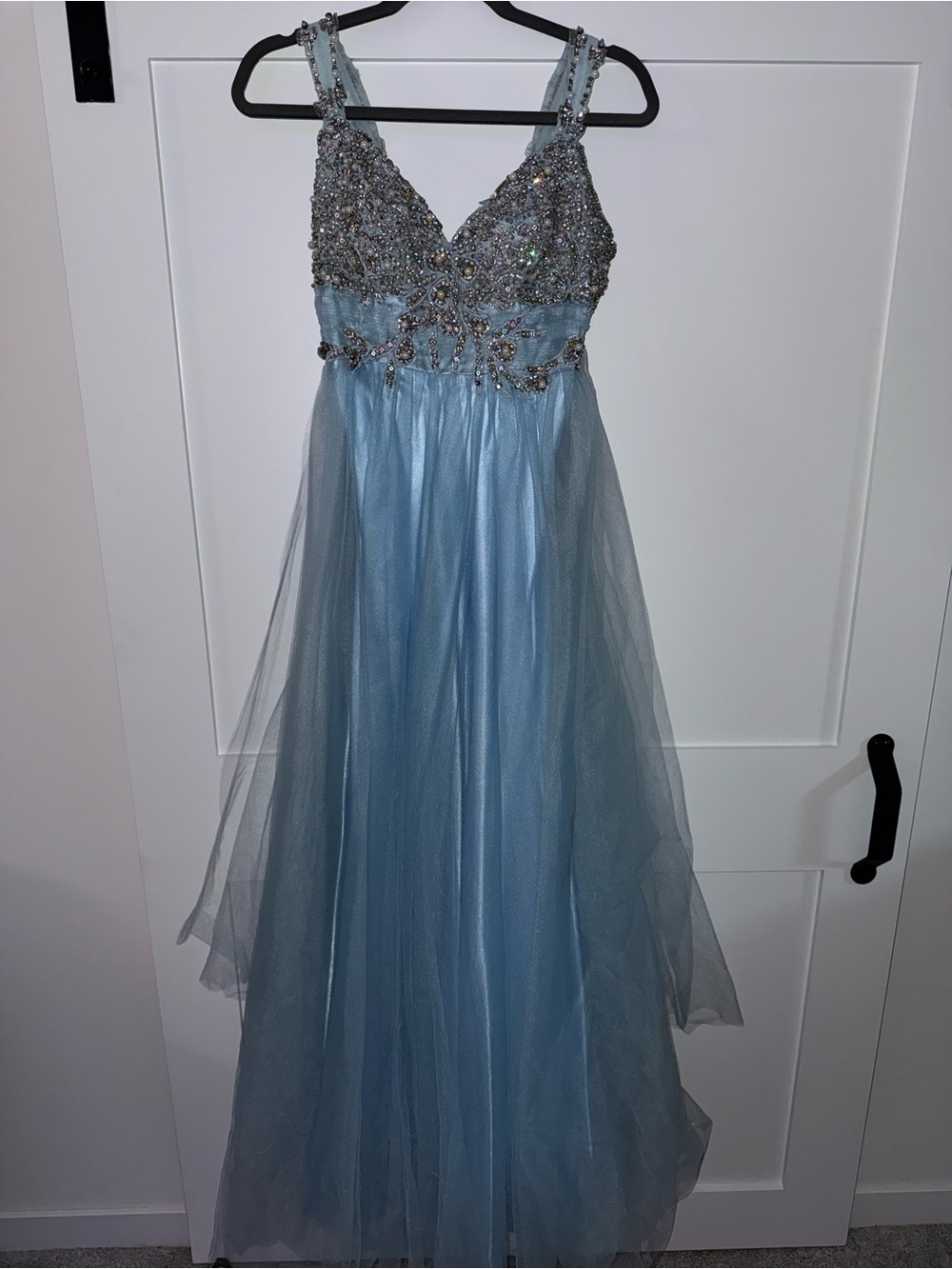 Sherri Hill Light Blue Beaded Prom Dress